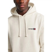 Cream-colored tommy hilfiger jeans men white organic cotton hoodie with subtle embroidered logo on the chest