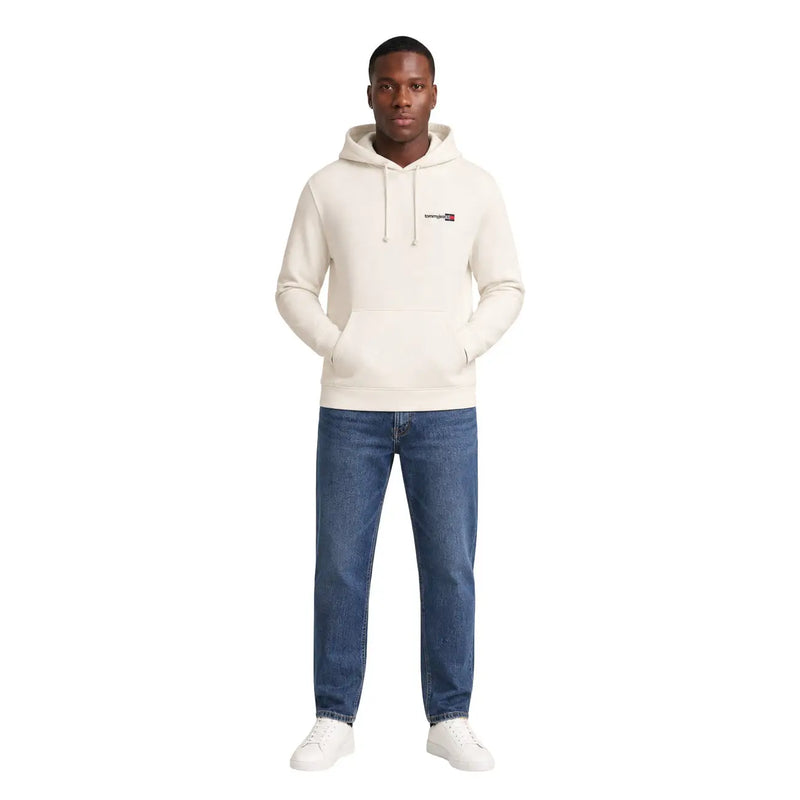 Tommy Hilfiger Jeans men white organic cotton sweatshirt with cream-colored Levi’s hoodie and small chest logo