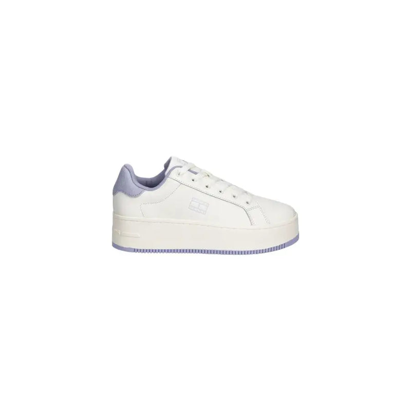 Tommy Hilfiger Jeans white leather women’s sneakers with lavender heel and sole accents