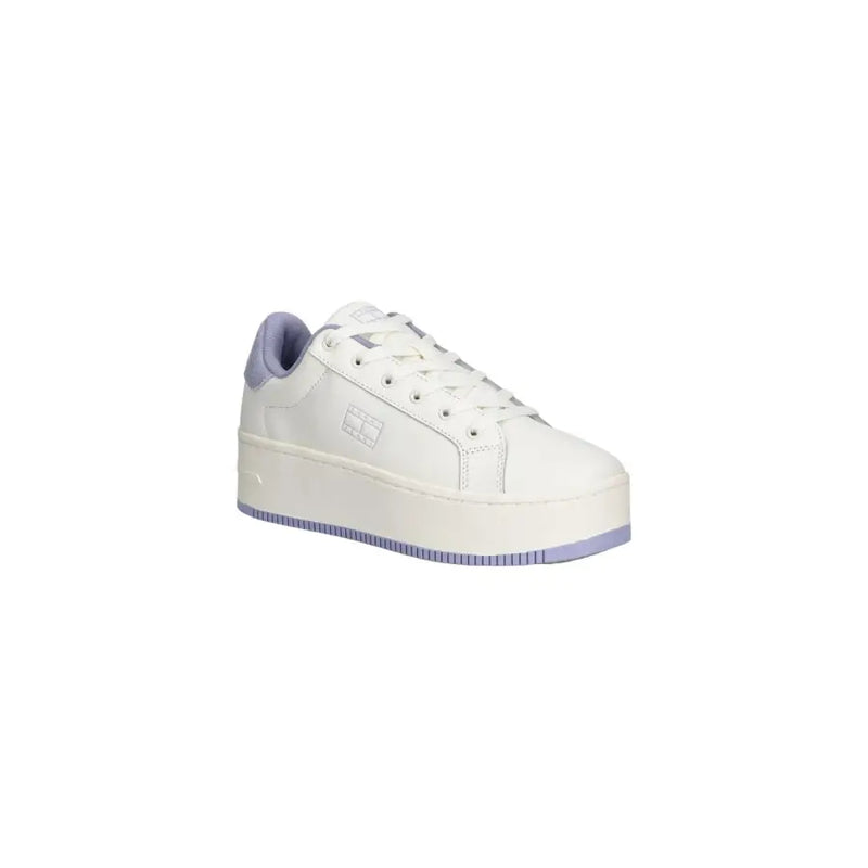 Tommy Hilfiger Jeans white leather women’s sneakers with lavender heel and sole accents