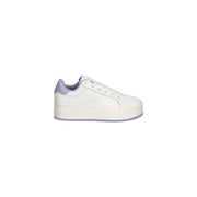 Tommy Hilfiger jeans white leather women sneakers with white platform, lavender heel and sole accents, clean leather upper