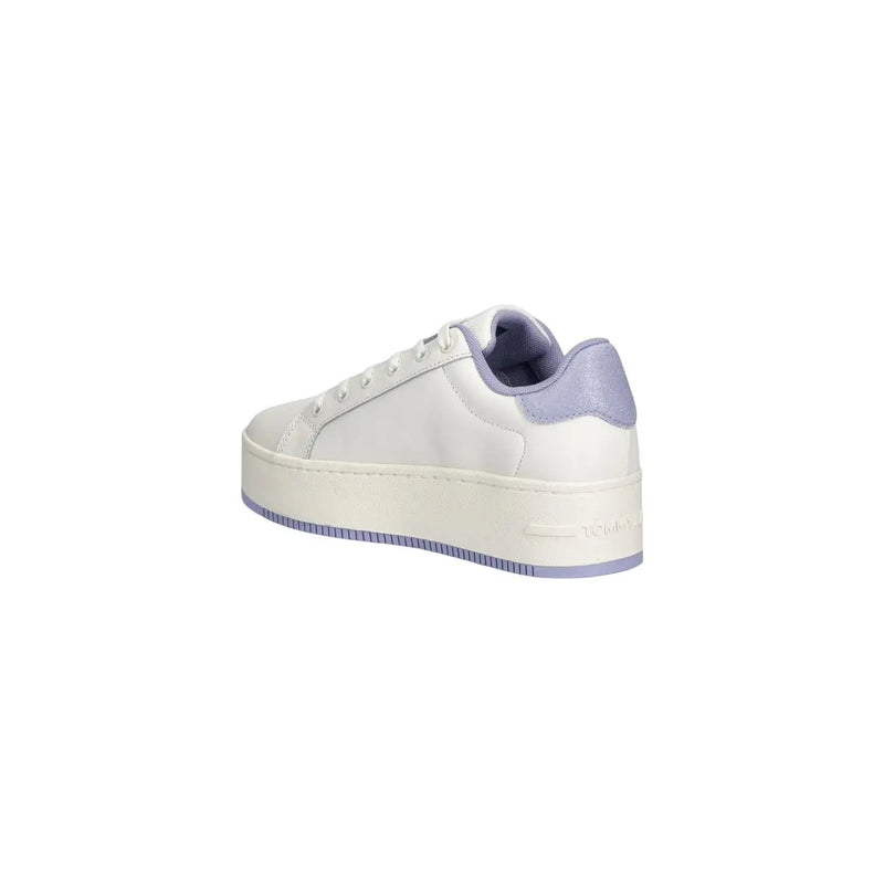 Tommy Hilfiger Jeans white leather women sneakers with platform sole and lavender accents on heel tab and sole edge