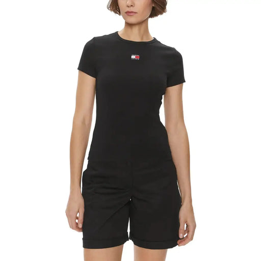 Noir Tommy Hilfiger manches courtes t-shirt avec logo brodé