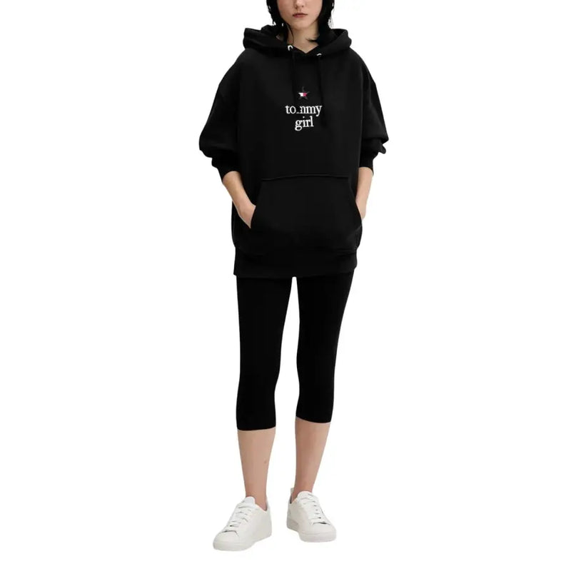 Black Tommy Hilfiger tommy girl hoodie with white embroidered logo
