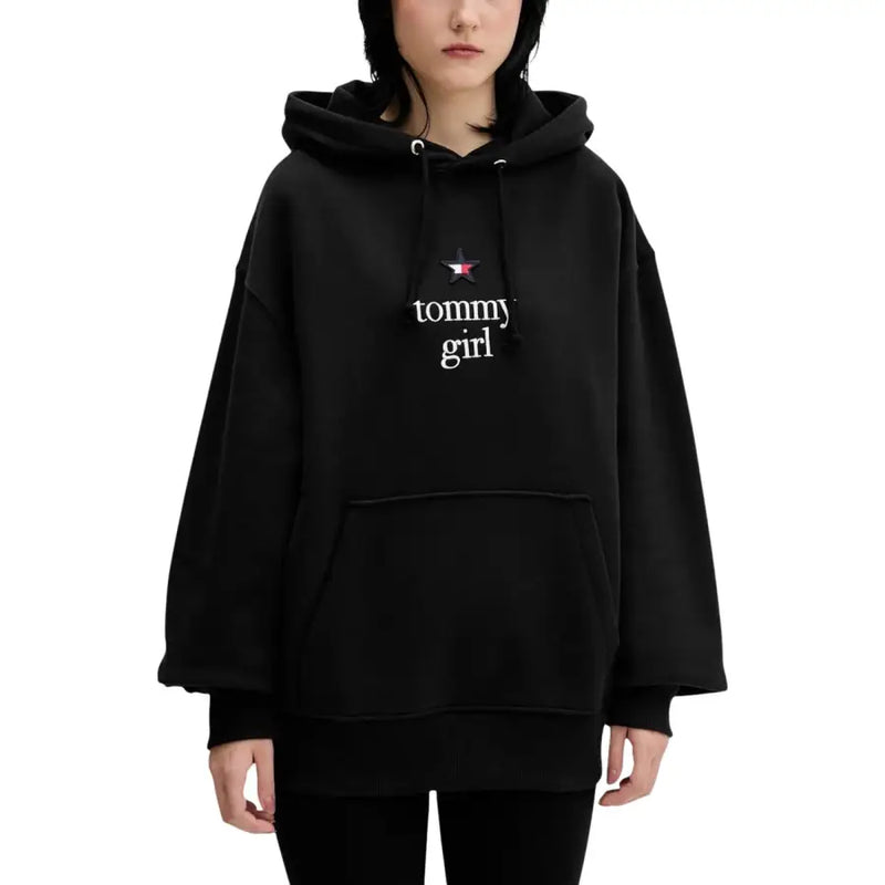 Tommy Hilfiger black organic cotton hoodie with white logo and star emblem