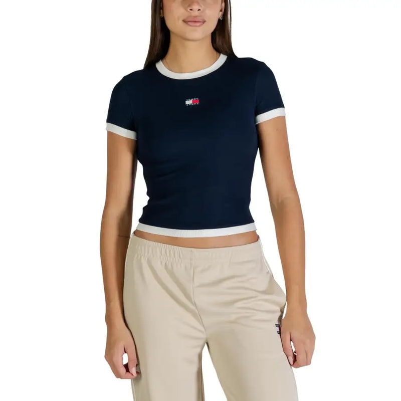 Navy blue Tommy Hilfiger cropped t-shirt with white trim