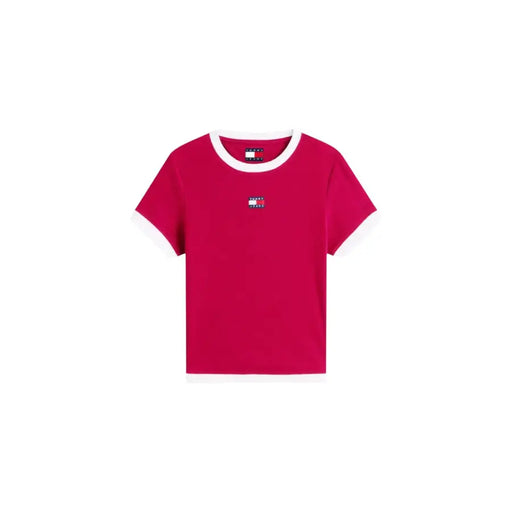 Rouge éclatant Tommy Hilfiger vêtements à manches courtes pour femmes t-shirt avec logo drapeau