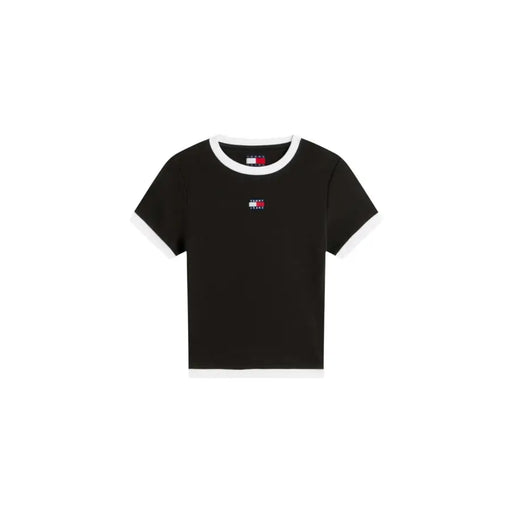 Black Tommy Hilfiger cropped organic cotton T-shirt with white trim