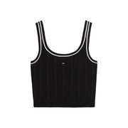 Tommy Hilfiger jean court noir côtelé pour femme top avec bordure blanche et petit logo en coton biologique