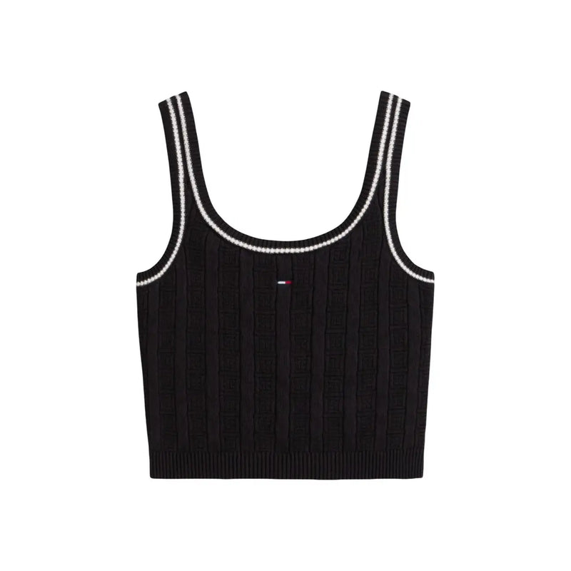 Tommy Hilfiger jean court noir côtelé pour femme top avec bordure blanche et petit logo en coton biologique