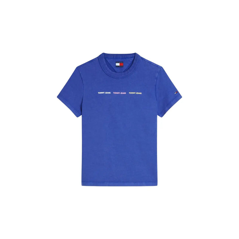 Royal blue Tommy Hilfiger Jeans women t-shirt in organic cotton with white logo and sleeve emblem