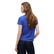 Tommy Hilfiger Jeans women blue organic cotton t shirt featuring a vibrant royal blue short sleeve crew neck design