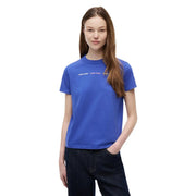 Tommy Hilfiger Jeans women blue organic cotton t shirt with white logo text across the chest