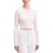 Tommy Hilfiger Jeans cardigan court à boutons en maille côtelée rose pour femme