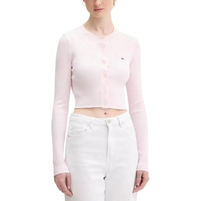 Tommy Hilfiger Jeans cardigan court à boutons en maille côtelée rose pour femme