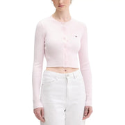 Tommy Hilfiger Jeans women pink ribbed knit cropped button cardigan