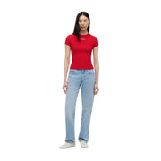 Tommy Hilfiger Jeans women red fitted short-sleeved organic cotton t shirt with subtle embroidered logo on chest