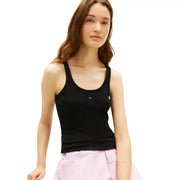 Débardeur en coton noir Tommy Hilfiger top collection de jeans pour femmes avec col rond et petit logo sur la poitrine