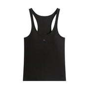 Débardeur dos nageur côtelé en coton noir top avec petit Tommy Hilfiger logo sur la poitrine pour vêtements décontractés pour femmes