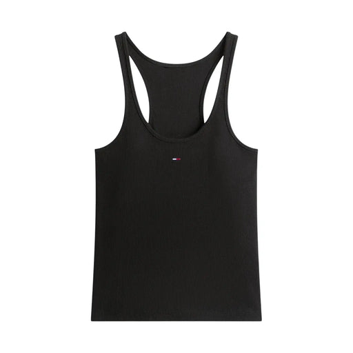 Débardeur dos nageur côtelé en coton noir top avec petit Tommy Hilfiger logo sur la poitrine pour vêtements décontractés pour femmes