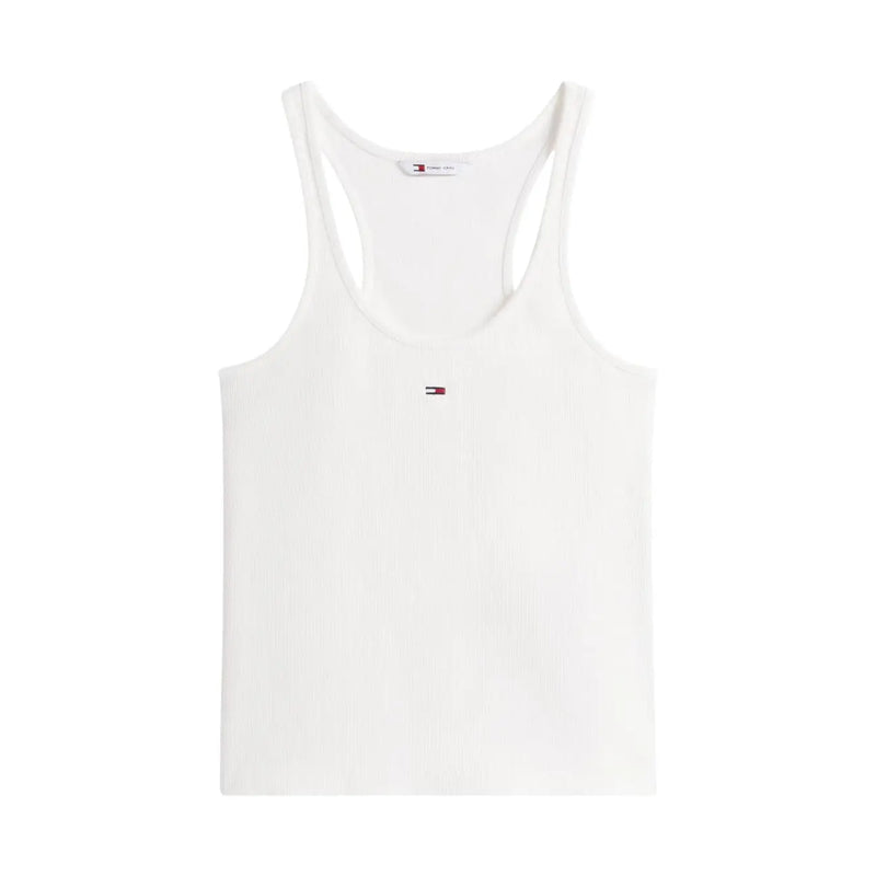 Débardeur blanc Tommy Hilfiger pour femme top avec des bretelles en coton ornées d'un petit logo sur la poitrine pour une tenue décontractée