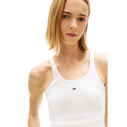 Débardeur en coton côtelé blanc top avec petit Tommy Hilfiger logo sur la poitrine gauche pour vêtements décontractés pour femmes