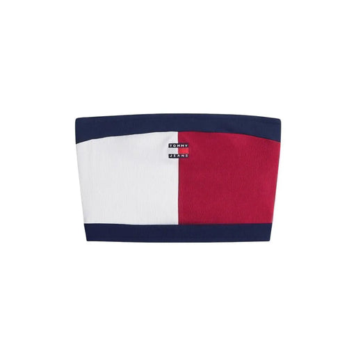 Tommy Hilfiger jeans femme top bandeau côtelé en coton biologique bleu marine, blanc et rouge bordeaux