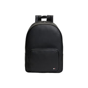 Tommy Hilfiger Sac à dos en cuir noir pour homme TH Foundation, au design minimaliste et doté d'une poche avant texturée (vue de face).