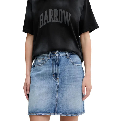 Tommy Hilfiger Jupe en denim bleu clair en coton biologique avec écusson logo