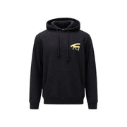 Tommy Hilfiger Sweat à capuche noir en coton pour homme, orné d'un motif doré sur la poitrine et de cordons de serrage assortis.