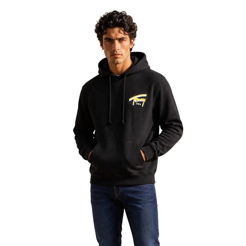 Tommy Hilfiger Sweat à capuche noir en coton pour homme avec logo doré sur le devant