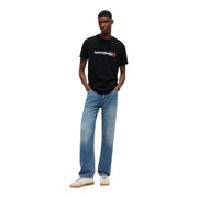 Tommy Hilfiger T-shirt noir en coton pour homme, col rond et logo blanc et rouge sur la poitrine
