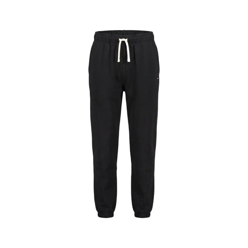 Tommy Hilfiger Pantalon polaire noir pour homme, mélange de coton, avec cordons de serrage blancs et logo sur la cuisse