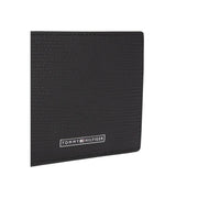 Tommy Hilfiger men black leather business wallet with textured finish and subtle embossed logo at the bottom