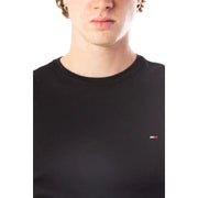 Black men’s short-sleeve crew-neck T-shirt with embroidered logo on left chest