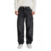 Tommy Hilfiger men black organic cotton jeans with dark wash, relaxed wide-leg cut, and cargo pockets