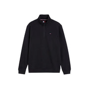 Tommy Hilfiger Sweat-shirt homme en molleton de coton biologique noir à demi-zip avec petit logo brodé sur la poitrine