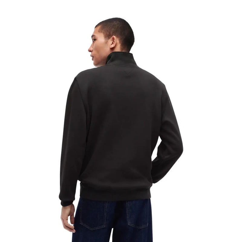 Tommy Hilfiger Sweat-shirt noir en coton biologique pour homme, avec col montant zippé et finition en tissu lisse
