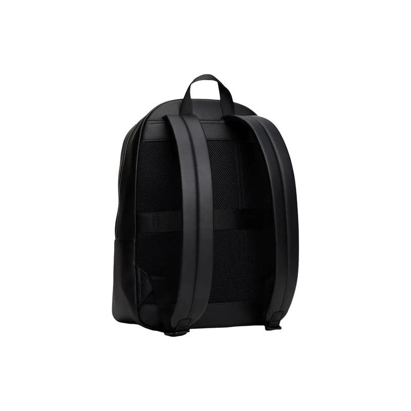 Tommy Hilfiger Sac à dos homme en cuir noir avec empiècements en filet et bretelles réglables, 30 x 42 x 14 cm