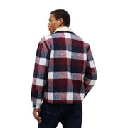 Tommy Hilfiger Blazer d'hiver bleu pour homme en polyester, confectionné dans une flanelle à carreaux bordeaux et marine confortable, avec un col en peau lainée blanche.