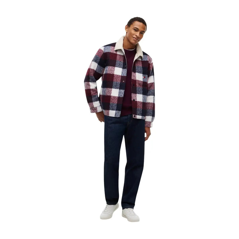 Tommy Hilfiger Blazer homme en polyester bleu avec doublure en peau lainée à carreaux bordeaux, bleu marine et blanc, idéal pour l'hiver.