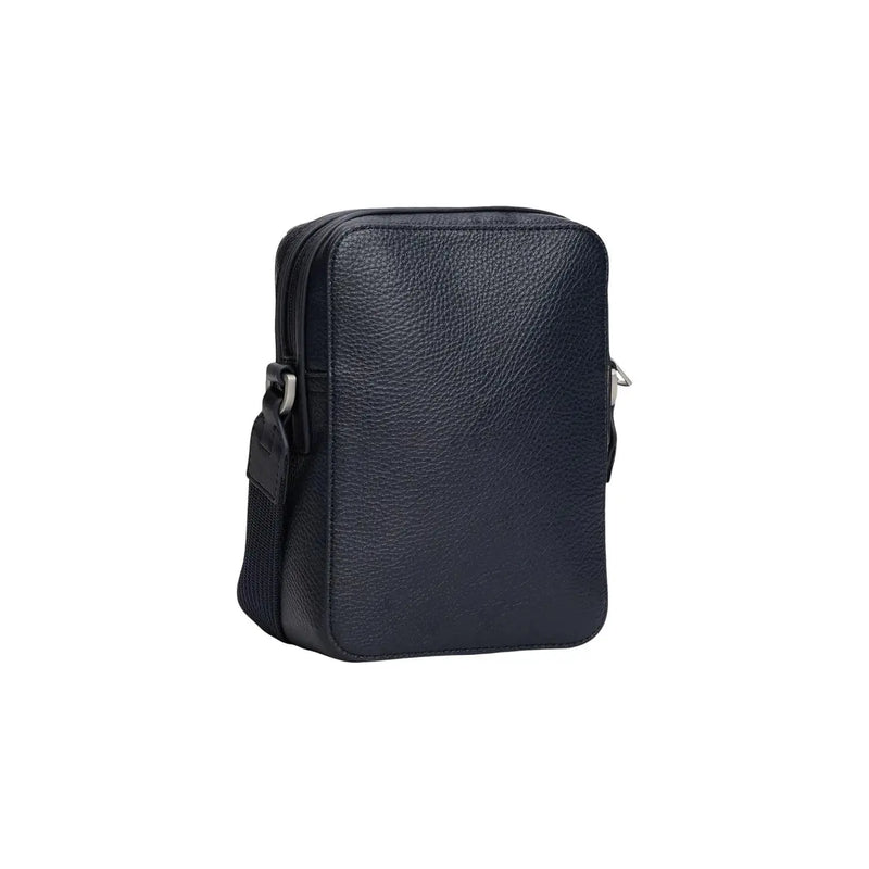 Sac bandoulière en cuir noir texturé avec fermeture éclair argentée et bandoulière réglable, modèle Tommy Hilfiger pour homme, bleu Central Mini Reporter, 20 cm.
