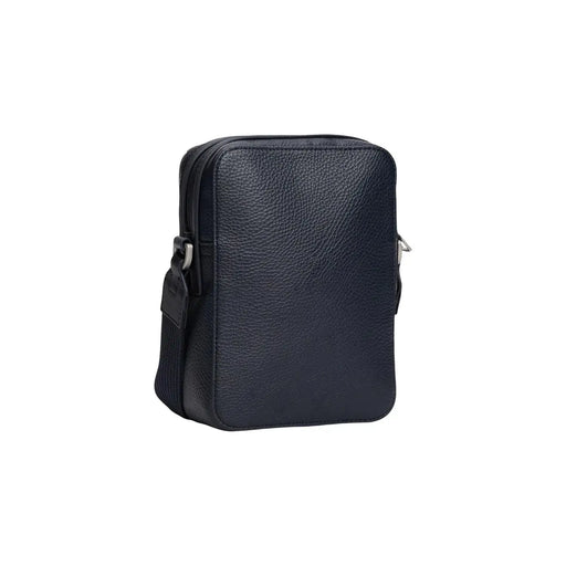 Sac bandoulière en cuir noir texturé avec fermeture éclair argentée et bandoulière réglable, modèle Tommy Hilfiger pour homme, bleu Central Mini Reporter, 20 cm.