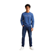 Tommy Hilfiger Sweat-shirt bleu en coton pour homme avec logo et texte blancs sur la poitrine