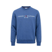 Tommy Hilfiger Sweat-shirt homme en coton bleu avec logo blanc et emblème drapeau rouge, blanc et bleu sur le devant