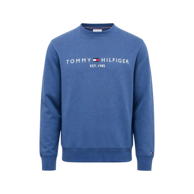 Tommy Hilfiger Sweat-shirt homme en coton bleu avec logo blanc et emblème drapeau rouge, blanc et bleu sur le devant