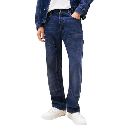 Tommy Hilfiger Jean homme en coton biologique bleu foncé, avec poches plaquées renforcées et coupe droite (vue de dos)