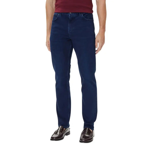 Tommy Hilfiger Jean homme en coton biologique bleu foncé, coupe droite classique, détails de coutures apparentes