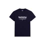 bleu marine Tommy Hilfiger coton biologique pour homme t-shirt avec le logo et l'étiquette de la marque Tommy 19 Jeans 85 blancs sur le devant