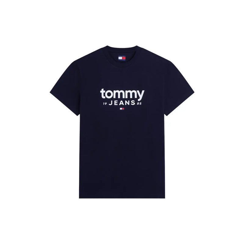 bleu marine Tommy Hilfiger coton biologique pour homme t-shirt avec le logo et l'étiquette de la marque Tommy 19 Jeans 85 blancs sur le devant